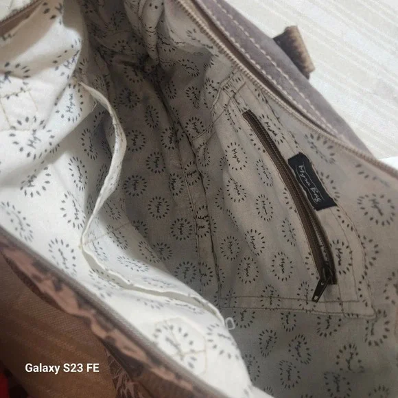 Myra Bag Amaryllis Upcycled Canvas & Cowhide Messenger Bag Rustic Western - Picture 8 of 13